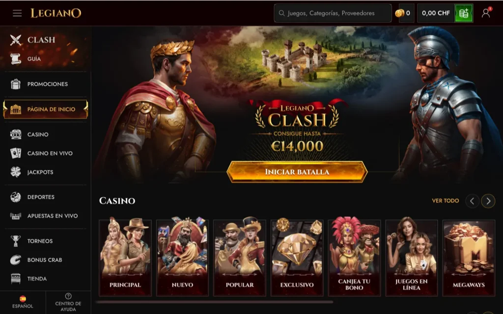 Legiano Casino interfaz