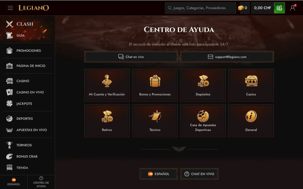 Legiano soporte para casinos