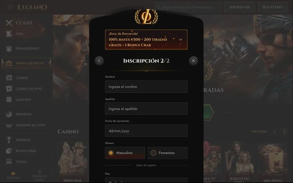 Legiano proceso de registro